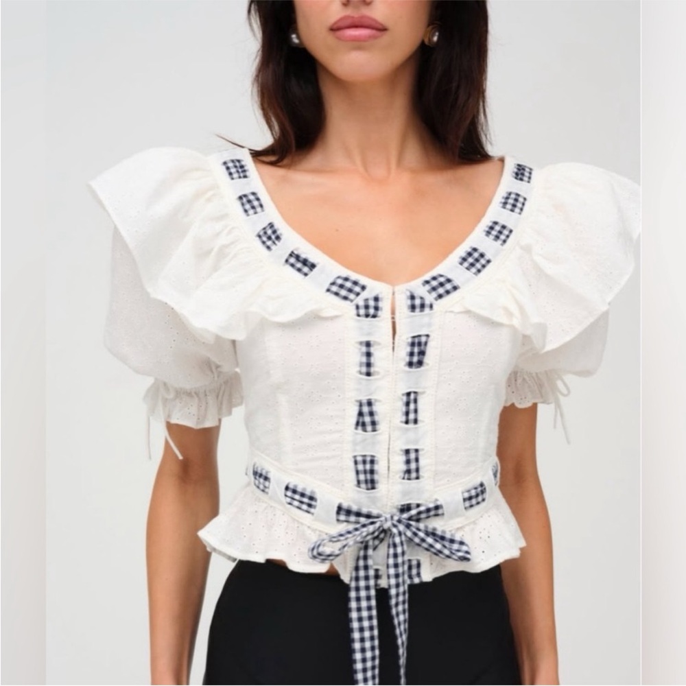 NWT For Love and Lemons Ruby Ribbon Top Puff Sleeves Size XS
